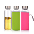 550ml Eco-friendly Glass Water Bottle,BPA-Free Portable Sports Bottle,Leak-proof Stainless Steel Cap Sleeve Drinking bottle